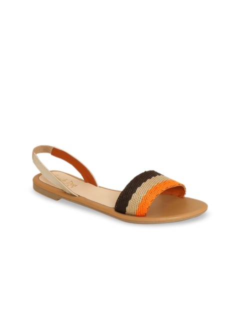 Siendo Desi Women Beige & Black Colourblocked Open Toe Flats