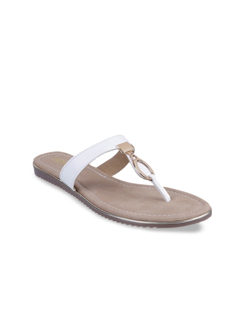 Metro Women White & Gold-Toned Solid T-Strap Flats