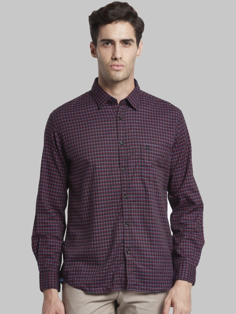 Parx Men Red & Black Slim Fit Checked Casual Shirt