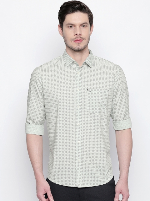 Basics Men Sea Green & Black Printed Slim Fit Casual Shirt
