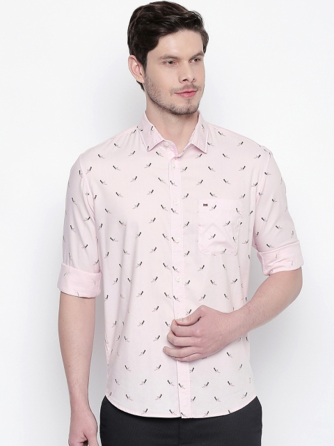 Basics Men Pink Slim Fit Printed Twill Casual Shirt