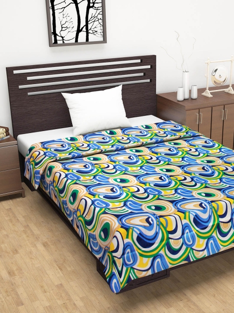 Divine Casa Blue & Green Abstract AC Room 110 GSM Single Bed Dohar