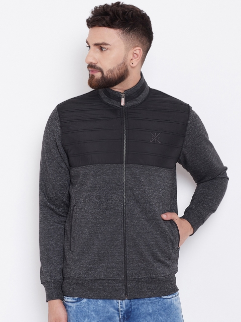 NEVA Men Black & Grey Colourblocked Bomber Jacket