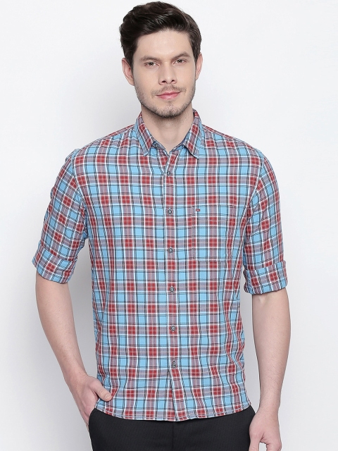 Basics Men Blue & Red Checked Slim Fit Casual Shirt