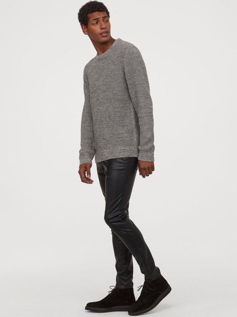 H&M Men Black Imitation Leather Trousers