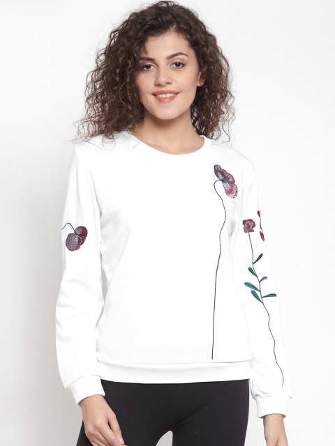 Global Republic Women White Printed Pullover Sweatshirt
