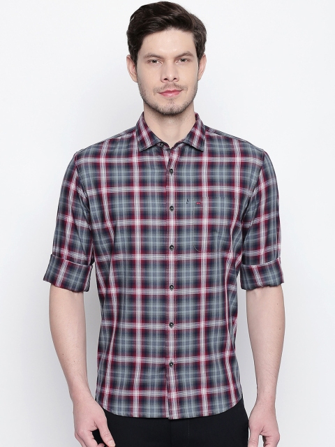 Basics Men Red & Grey Slim Fit Checked Casual Shirt