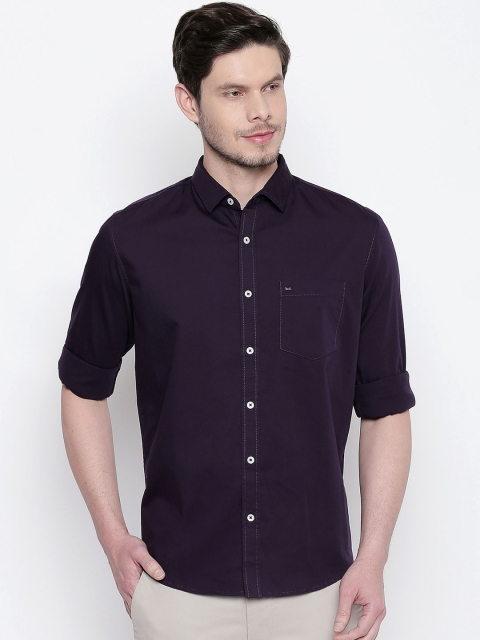 Basics Men Purple Slim Fit Solid Twill Casual Shirt