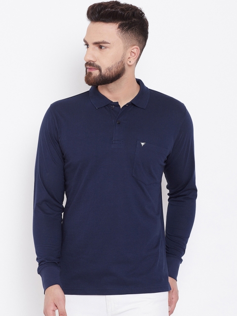 NEVA Men Navy Blue Solid Polo Collar T-shirt