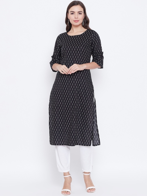 rangeelo rajasthan Women Black & White Printed Knitted Straight Kurta