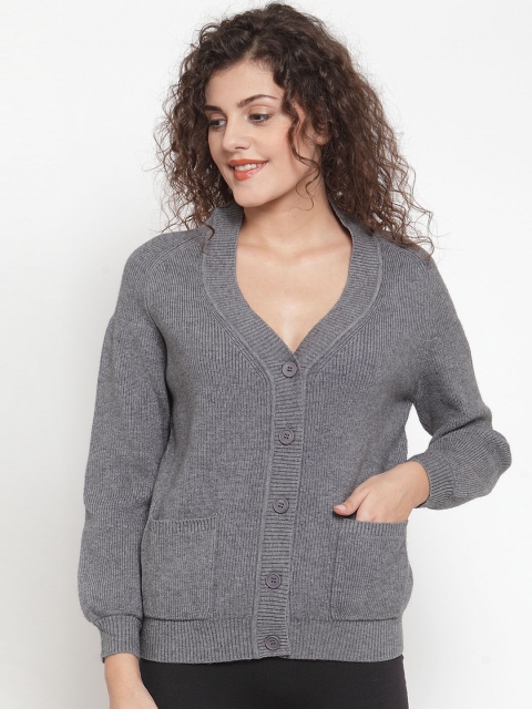 Global Republic Women Grey Solid Cardigan Sweater