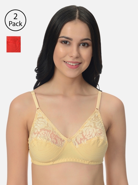 Mod & Shy Pack of 2 Self Design Non-Wired Non Padded Everyday Bra, Red