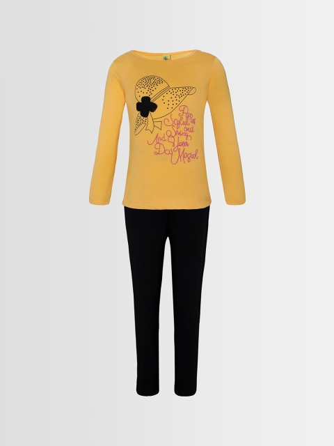 Punkster Girls Yellow & Black Printed Night Suit