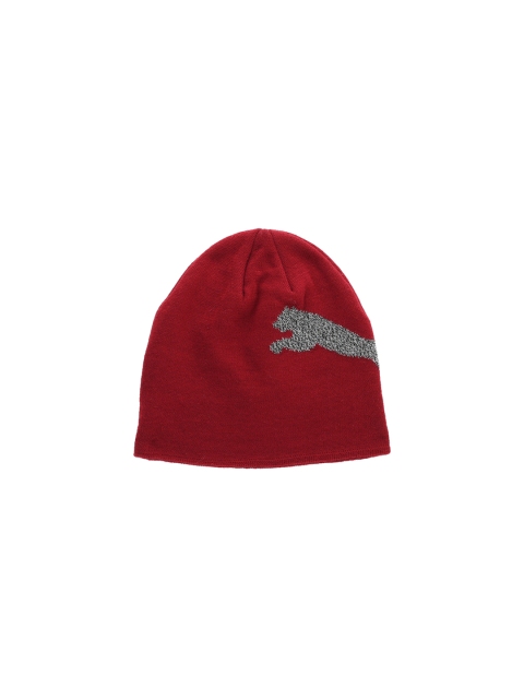 Puma Unisex Maroon Solid Ess Logo Beanie Rhubarb Big Cat