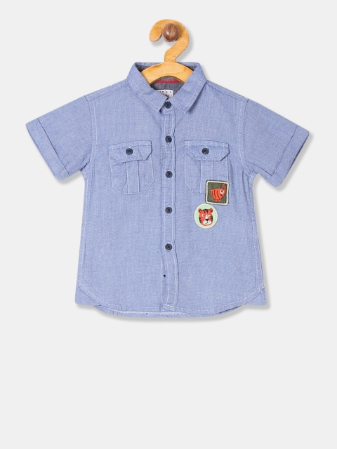 Donuts Boys Blue Regular Fit Solid Casual Shirt