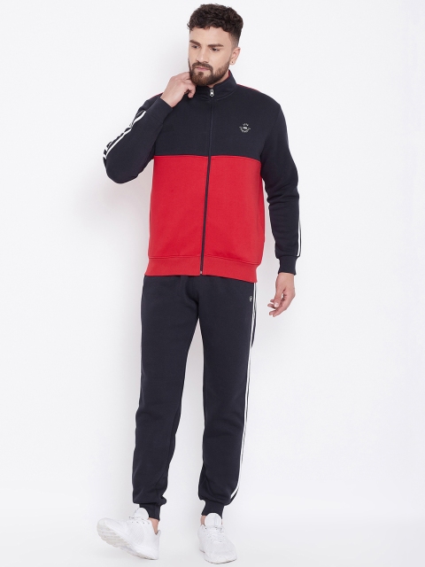 NEVA Men Navy Blue & Red Colourblocked Tracksuit