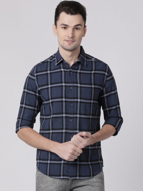 Toss Winner Men Blue & Grey Regular Fit Checked Casual Shirt