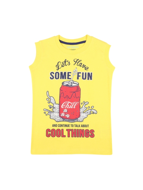 Pantaloons Junior Boys Yellow Printed Round Neck T-shirt