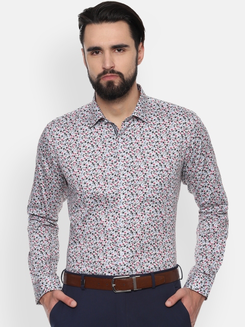 Van Heusen Men Grey & Pink Slim Fit Printed Semiformal Shirt