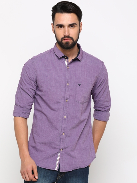 WITH Men Purple Slim Fit Solid Casual Shirt