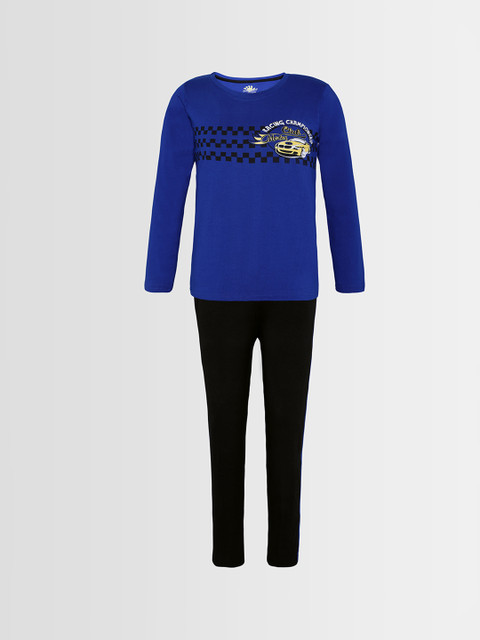 Punkster Boys Blue & Black Printed Night Suit 
Punkster Boys Blue & Black Printed Night Suit