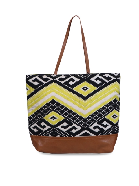 Diwaah Black & Yellow Self Design Shoulder Bag