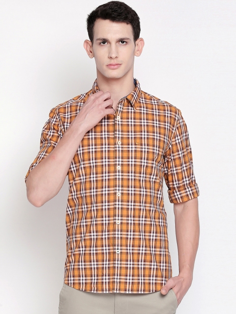 Basics Men Orange Slim Fit Checked Casual Shirt