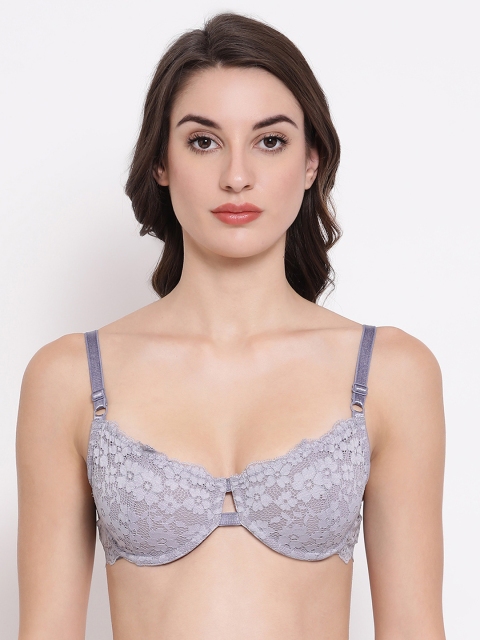 Clovia Grey Self Design Lace Underwired Non Padded Everyday Bra BR0397A05