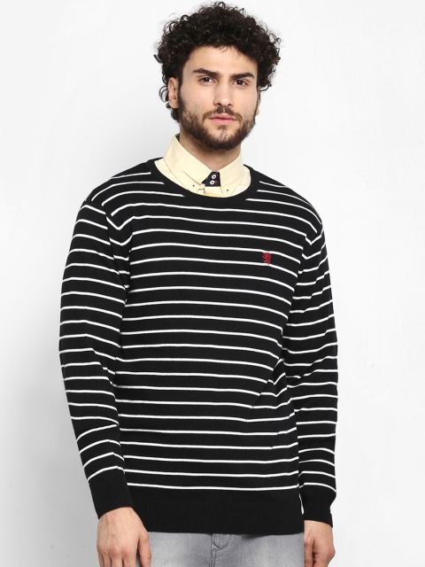 Red Tape Men Black & White Striped Pullover Sweater