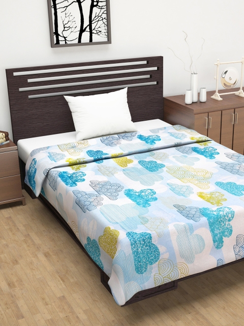 Divine Casa Blue & White Abstract AC Room 110 GSM Single Bed Dohar