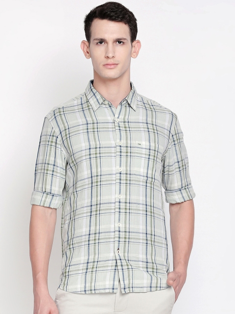 Basics Men Green & Blue Slim Fit Checked Casual Shirt