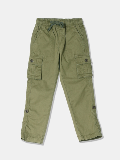 Cherokee Boys Green Regular Fit Solid Cargos