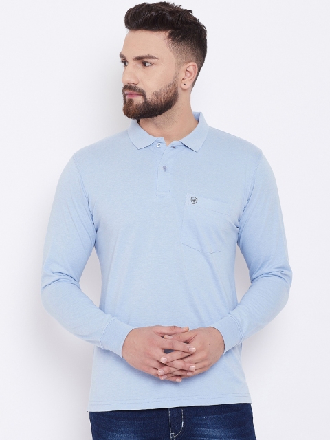 NEVA Men Blue Solid Polo Collar T-shirt