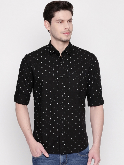 Basics Men Black & White Printed Slim Fit Casual Shirt