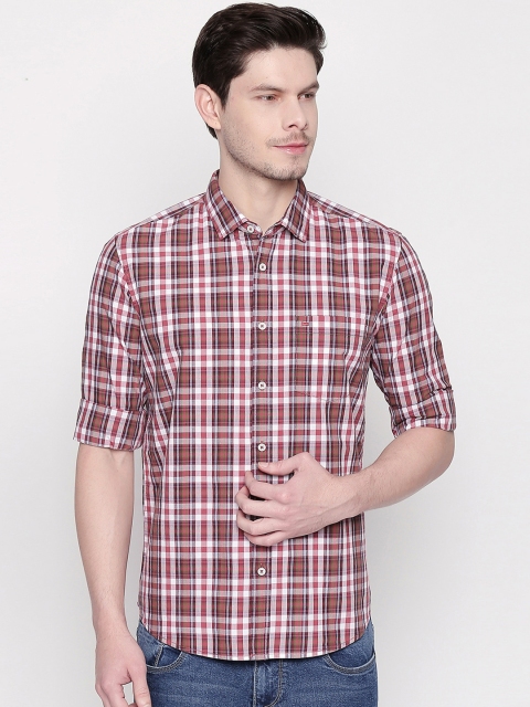 Basics Men Maroon & White Slim Fit Checked Casual Shirt