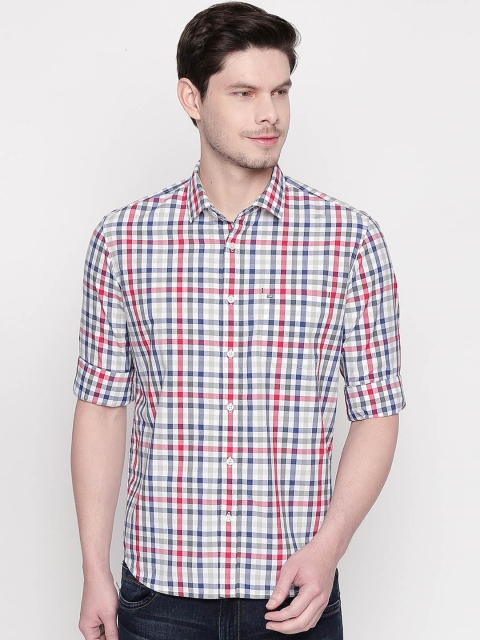 Basics Men Red & Off-White Checked Slim Fit Casual Shirt