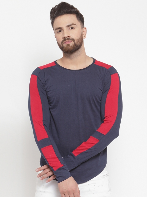 GESPO Men Blue Colourblocked Round Neck T-shirt