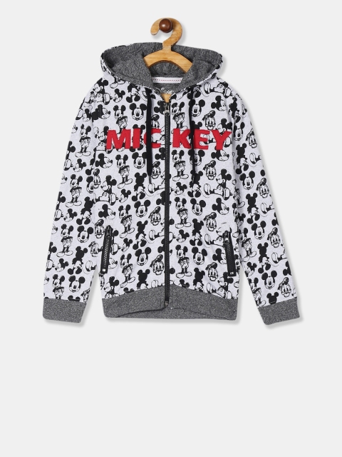 Colt Boys Grey & Black Mickey Mouse Printed Hooded Sweatshirt