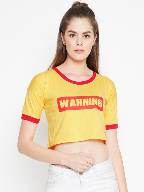 CHROME & CORAL Women Yellow Printed Crop Top