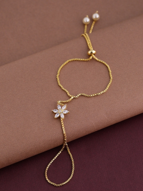 Shoshaa Gold-Plated CZ_Studded Handcrafted Hathphool Ring Bracelet