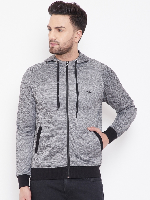 Adobe Men Grey Solid Hooded Sweatshirt