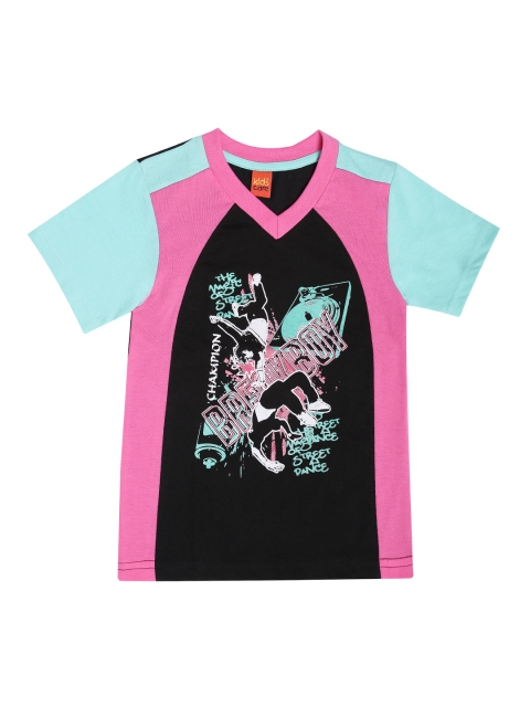 Dollar Champion Kidswear Boys Black Printed V-Neck T-shirt
