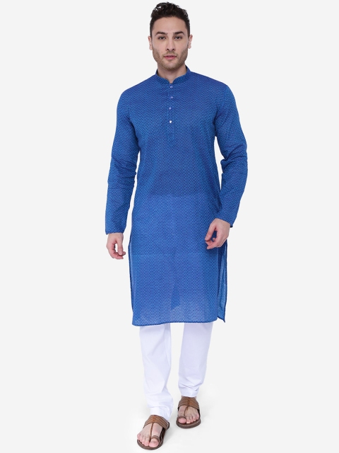 RAJUBHAI HARGOVINDAS Men Blue Solid Straight Kurta