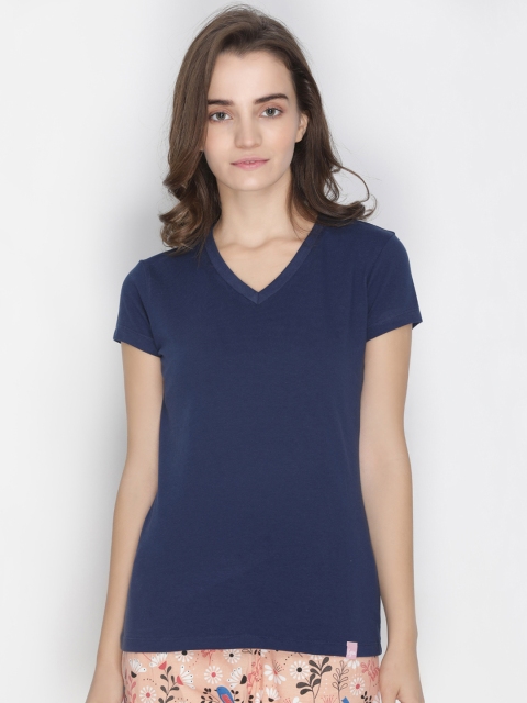 LYRA Women Navy Blue Solid Lounge T-shirt