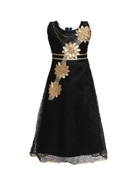 Aarika Girls Black & Gold-Coloured Self Design Maxi Dress