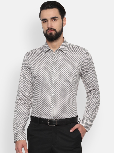 Van Heusen Men Off-White & Grey Slim Fit Printed Formal Shirt