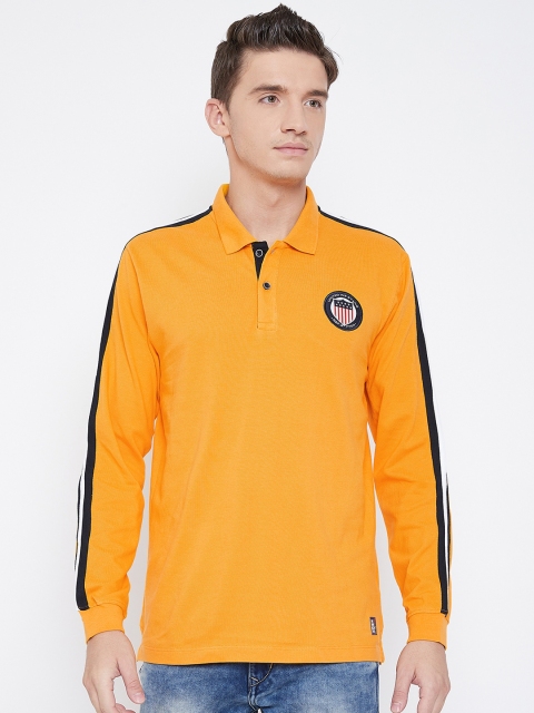 METTLE Men Mustard Yellow Solid Polo Collar T-shirt