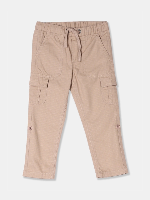 Cherokee Boys Beige Regular Fit Solid Cargos