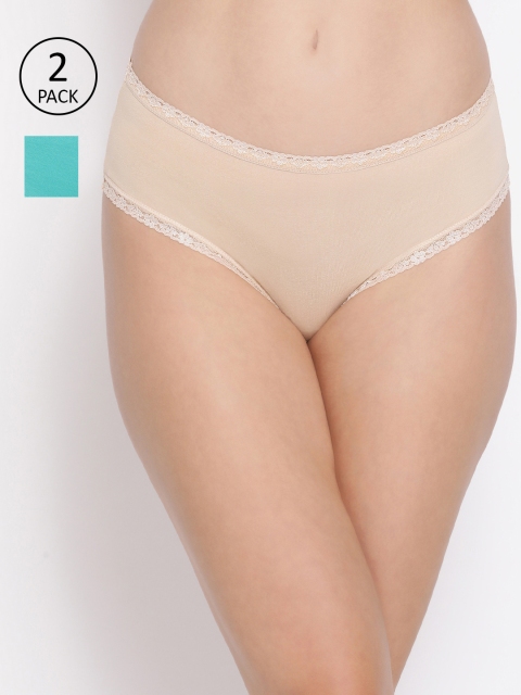 Clovia Women Pack Of 2 Cotton Hipster Briefs COMPNC739S, Turquoise blue