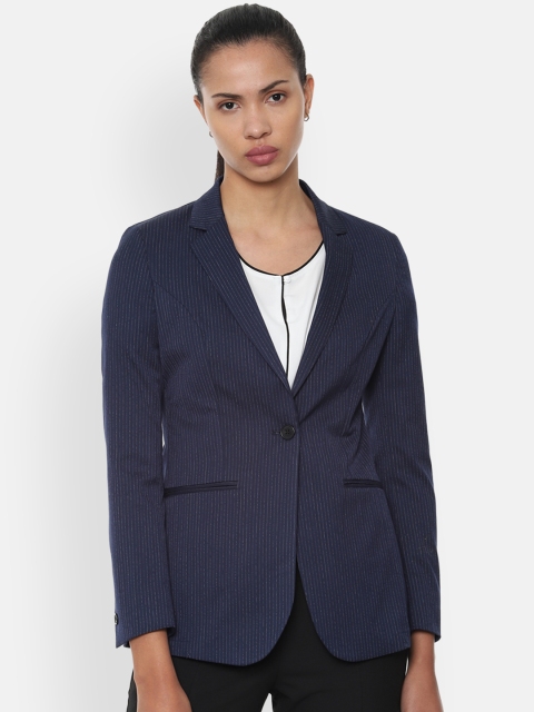 Van Heusen Woman Navy Blue Striped Single-Breasted Blazer